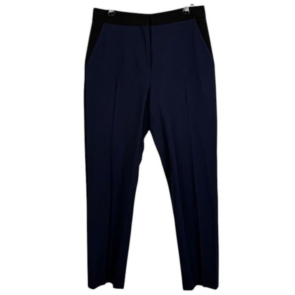 Barneys New York Co-op Wool Blend Stretch Trousers Navy Black Side Stripe Size 6